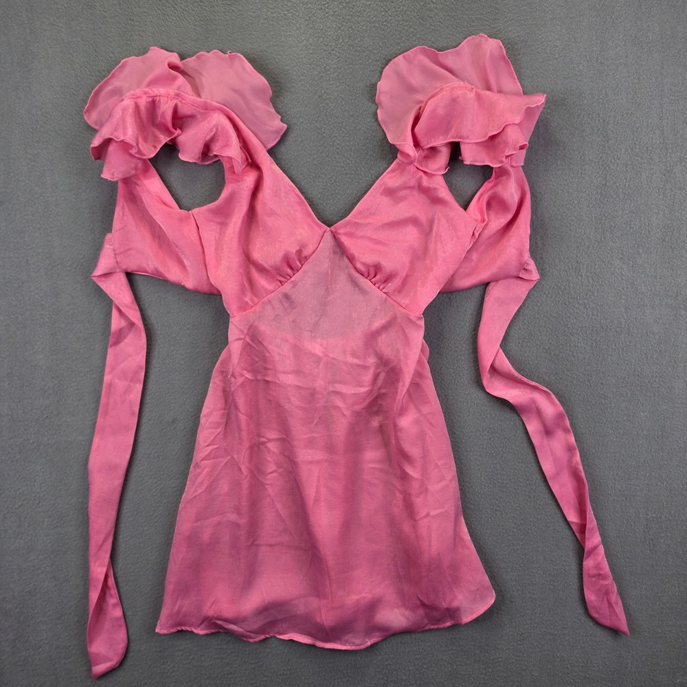 Altar'd State Dress Ruffle Sleeve Open Back Pink XXS Satin Mini Barbiecore New